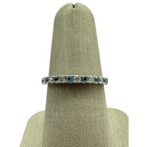 14K Yellow Gold .18cttw Diamond & Blue Stone Band Ring (14241)